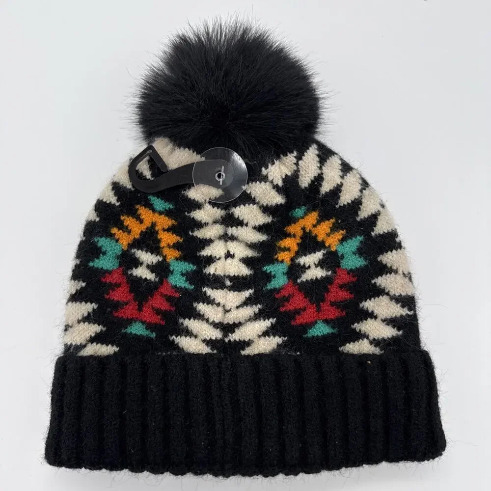 C.C Baby Exclusive Soft Aztec Pattern Beanie With Faux Fur Pom Western NEW